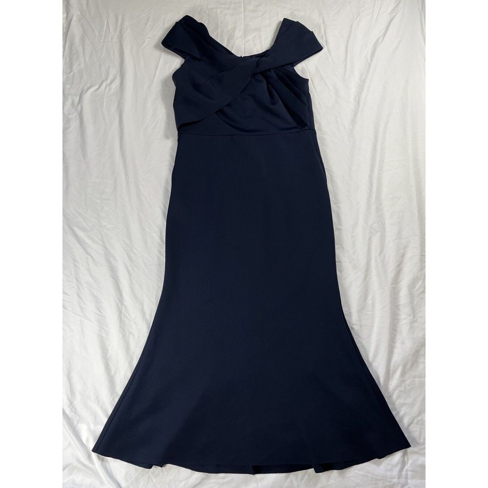 Eliza J Women Twist Neck Cap Sleeve Gown Size 10 Navy Blue